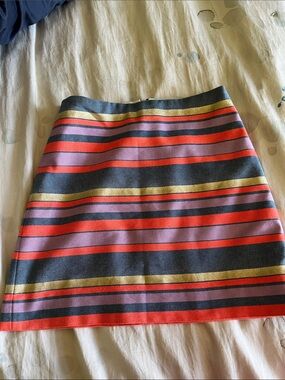 J. Crew Striped Mini Skirt in Coral, Lavender & Charcoal with Gold Accents